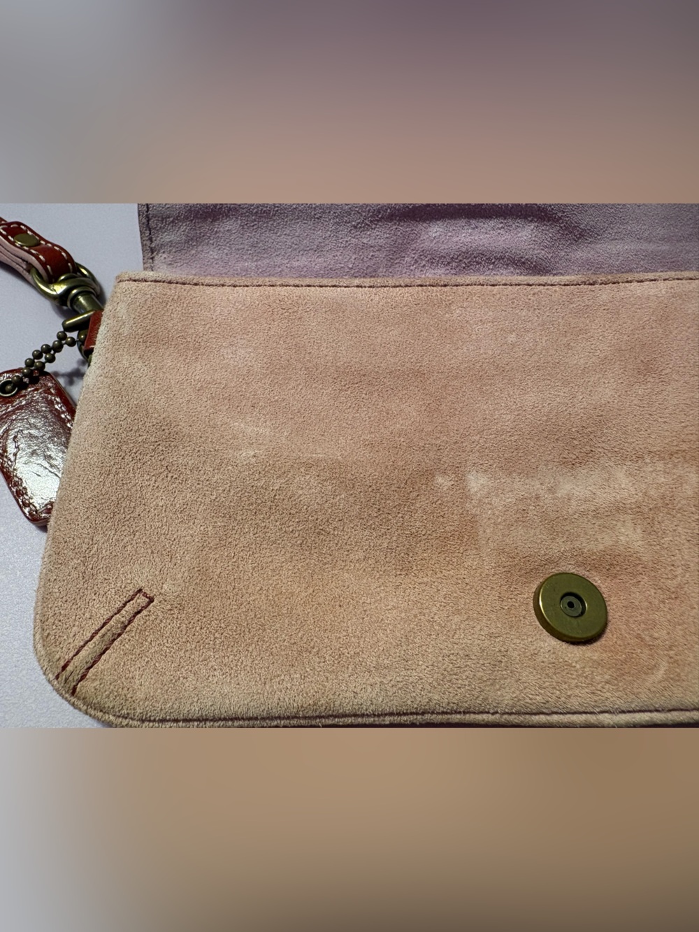 Coach Y2K Pink/Purple Suede and Leather Small Soho Wristlet Clutch— FLAWS! - Picture 11 of 15